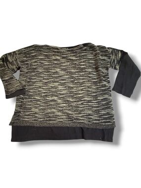 MATTHILDUR Boxy Lagenlook Metallic Sweater Size Small Black Gold Peruvian Cotton